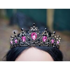 Pink and Black Goth Tiara Bridal Crown Birthday Gift Diadem prom